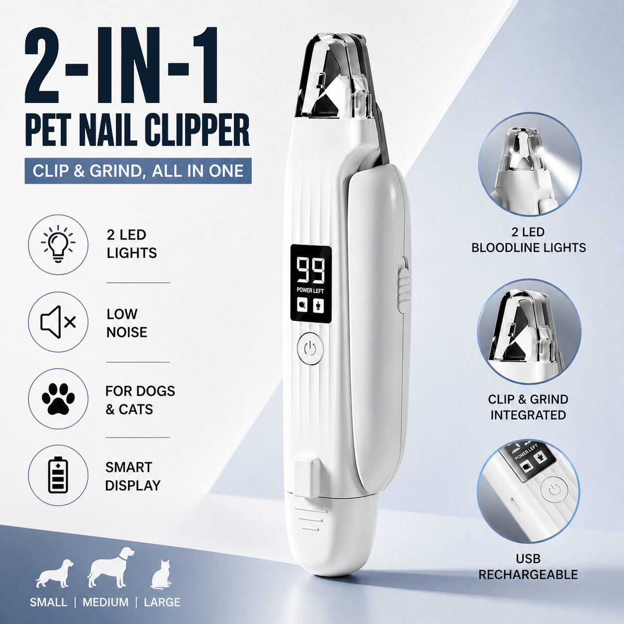 LED Pet Nail Clipper & Grinder 2-in-1